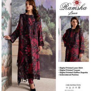 3 Pc Unstiched Embroidered Lawn Suit | Brand: Ramsha | Best Collection 2025